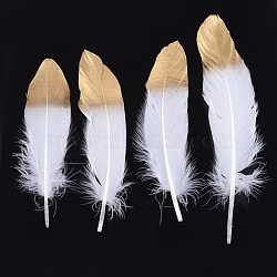 Goose Feather Costume Accessories, Dyed, Spray Gold Color, White, 170~220x40~45mm, about 100pcs/bag(FIND-T037-08I-G)