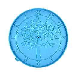 DIY Food Grade Silicone Round with Tree of Life Clock Molds, Resin Casting Molds, for UV Resin, Epoxy Resin Craft Making, Deep Sky Blue, 255x10mm(TREE-PW0001-58B)