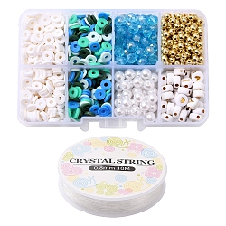 DIY Letter & Imitation Pearl & Heishi Beads Bracelet Making Kit, Including Disc Polymer Clay & Electroplate Glass & ABS Plastic Imitation Pearl & Plating Acrylic Beads, Elastic Thread, Blue, Beads: 1132pcs/set(DIY-YW0005-23C)