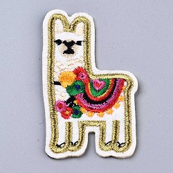 Alpaca Appliques, Computerized Embroidery Cloth Iron on/Sew on Patches, Costume Accessories, Colorful, 67x39x1.5mm(X-DIY-S041-042)