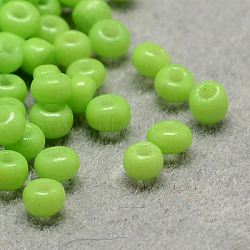 12/0 Grade A Round Glass Seed Beads, Baking Paint, Lawn Green, 12/0, 2x1.5mm, Hole: 0.7mm, about 30000pcs/bag(SEED-Q009-FJX06)