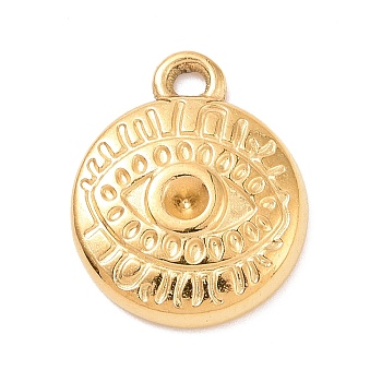 304 Stainless Steel Pendant Rhinestone Settings, Flat Round with Eye, Golden, Fit for 2.5mm Rhinestone, 14x12x2.5mm, Hole: 1.4mm