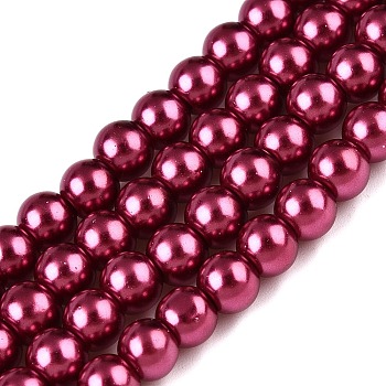 Baking Painted Pearlized Glass Pearl Round Bead Strands, Camellia, 6~7mm, Hole: 1mm, about 135~140pcs/strand, 31.4 inch