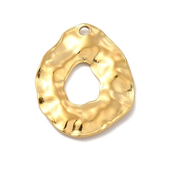 Ion Plating(IP) 304 Stainless Steel Pendants, Textured, Irregular Oval Charm, Real 18K Gold Plated, 31x25x2mm, Hole: 2.5mm