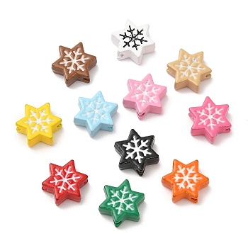 Spray Painted Alloy Beads, Cadmium Free & Lead Free, Christmas Snowflake, Mixed Color, 11x9.5x4mm, Hole: 1.5mm