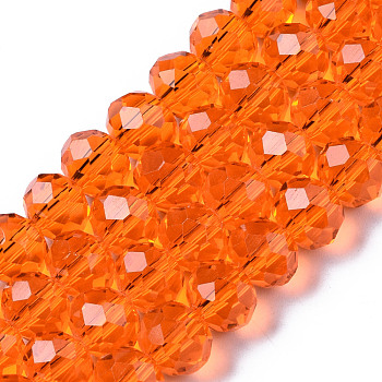 Glass Beads Strands, Faceted, Rondelle, Dark Orange, 8x6mm, Hole: 1mm, about 65~68pcs/strand, 15.7~16.1 inch(40~41cm)