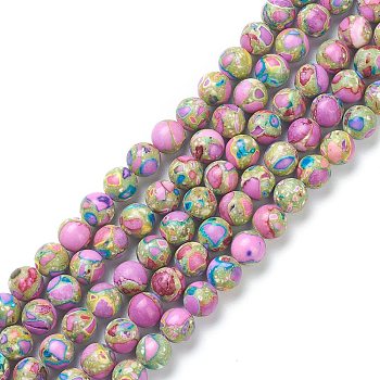 Natural Howlite Beads Strands, Dyed, Round, Deep Pink, 8mm, Hole: 1.2mm, about 49pcs/strand, 15.35 inch(39cm)