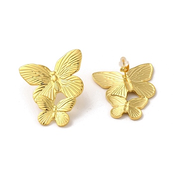 304 Stainlee Steel Dangle Earring, Butterfly, Real 18K Gold Plated, 37.5x32mm