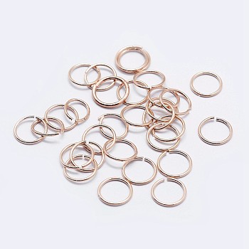 925 Sterling Silver Open Jump Rings, Saw Cut Round, Rose Gold, 21 Gauge, 6x0.7mm, Inner Diameter: 4mm, about 149pcs/10g