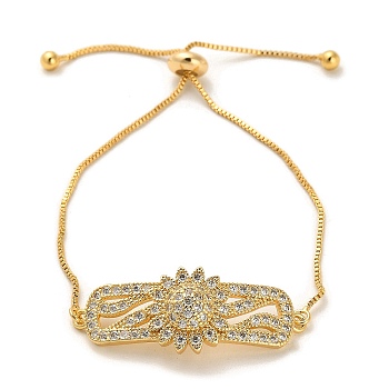 Cubic Zirconia Link Slider Bracelets, with Light Gold Brass Box Chains, Flower, Inner Diameter: 3-1/8 inch(8cm)