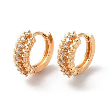 Brass Hoop Earrings with Rhinestone, Light Gold, 15x6x16mm