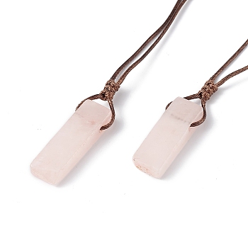 Natural Rose Quartz Nugget Pendant Necklace with Waxed Cord for Women, 33.86~38.98 inch(86~99cm)