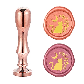 DIY Scrapbook, Brass Wax Seal Stamp Flat Round Head and Handle, Rose Gold, Cat Pattern, 25mm