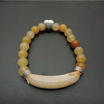 Natural Tiger Eye Beaded Stretch Bracelets, Heart & Curved Tube Bracelets for Women Men