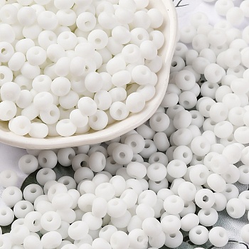 Baking Paint Glass Seed Beads, Round Hole, Rondelle, Grade A, White, 4x2.5mm, Hole: 1.2mm, about 2500pcs/pound