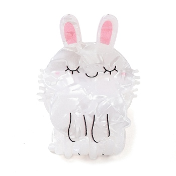 PVC Plastic Claw Hair Clips for Women, with Alloy Finding, Rabbit, White, 50x40x49mm