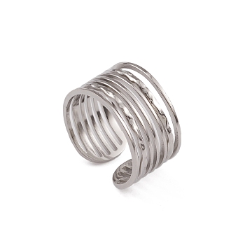304 Stainless Steel Multi Line Open Cuff Rings for Women, Stainless Steel Color, Inner Diameter: 15.8mm
