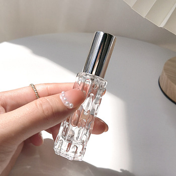 Empty Portable Glass Spray Bottles, with Aluminum Findings, Travel Perfume Container, Platinum, 2.2x9cm, Capacity: 10ml(0.34fl. oz)