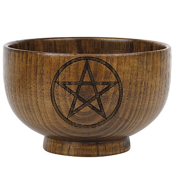 Pentagram Wooden Bowl Ornament, for Altar Ceremony Ritual Use Decoration, 90~100mm