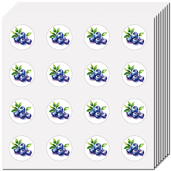 8Pcs Plastic Waterproof Self-Adhesive Picture Stickers, Round Dot Cartoon Decals for Kid's Art Craft, Blueberry, 150x150mm, Sticker: 25mm, 8 pcs/set