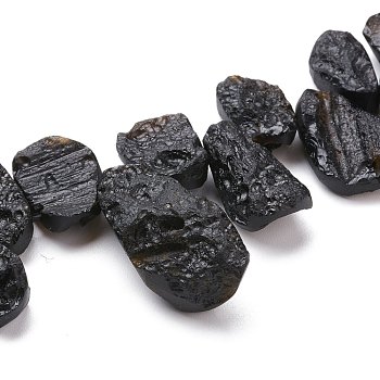 Natural Tektite Beads Strands, Rough Raw Stone, Top Drilled, Nuggets, 13~33x10~16x6~11mm, Hole: 0.8mm, about 44pcs/Strand, 16.34 inch(41.5cm)