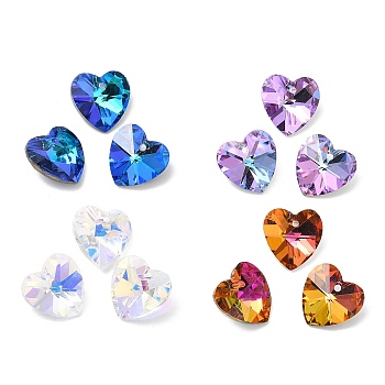 40Pcs 4 Colors Romantic Valentines Ideas Glass Charms, Faceted Heart Charm, Mixed Color, 18x18x10mm, Hole: 1mm, 10pcs/colors