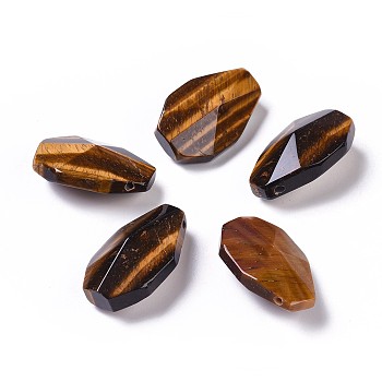Natural Tiger Eye Pendants, Faceted, Teardrop, 36~37.5x23~24x14~15.5mm, Hole: 1.8mm