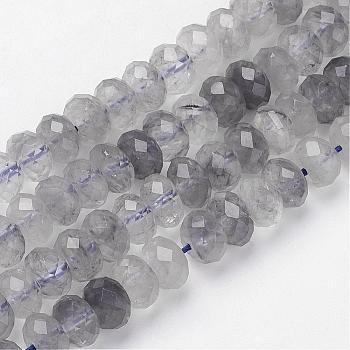 Natural Cloudy Quartz Beads Strands, Rondelle, Faceted, Gray, 8x5mm, Hole: 1mm, about 76pcs/strand, 15.7 inch