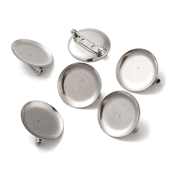 316 Stainless Steel Brooch Finding, Flat Round, Stainless Steel Color, 25x8mm, Tray: 24.5mm