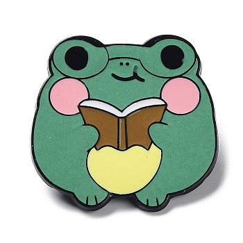 Cartoon Frog Enamel Pin, Electrophoresis Black Alloy Brooch for Clothes Backpack, Book, 30.5x31x1.5mm