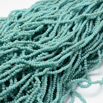 Half Rainbow Plated Faceted Rondelle Glass Bead Strands, Frosted, Turquoise, 2.8~3x2mm, Hole: 0.8mm, about 200pcs/strand, 15.1 inch