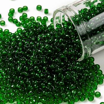TOHO Round Seed Beads, Japanese Seed Beads, (7B) Transparent Grass Green, 8/0, 3mm, Hole: 1mm, about 10000pcs/pound