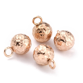 Ion Plating(IP) 304 Stainless Steel Charms, Round, Textured, Rose Gold, 9x6mm, Hole: 1.8mm