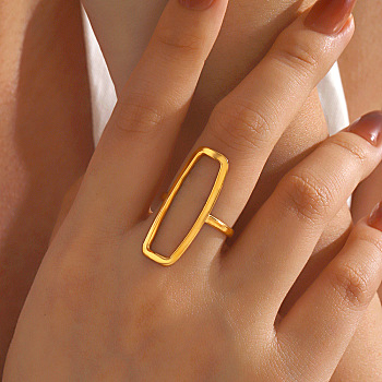 Adjustable 201 Stainless Steel Cuff Open Rings, Rectangle, Golden, Inner Diameter: 15~20mm
