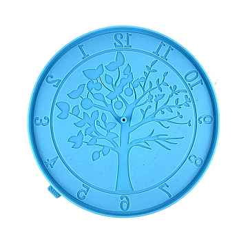 DIY Food Grade Silicone Round with Tree of Life Clock Molds, Resin Casting Molds, for UV Resin, Epoxy Resin Craft Making, Deep Sky Blue, 255x10mm