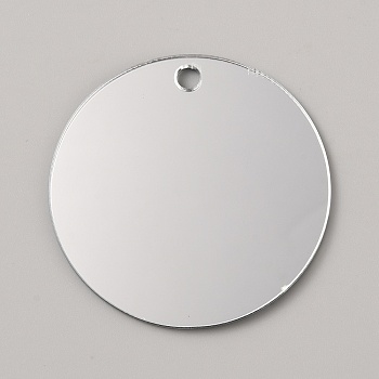 Acrylic Pendant, Flat Round, Silver, 50x1.5mm, Hole: 4mm