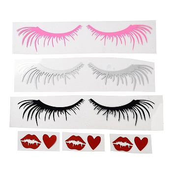 6 Sets 3 Colors PVC Eyelashes & Lips Car Decorative Stickers, Adhesive Decals, for Cars Motorbikes Decoration, Mixed Color, 59~69x60~303x0.2mm, pattern: 34.5~48x51.5~120mm, 2 sets/color
