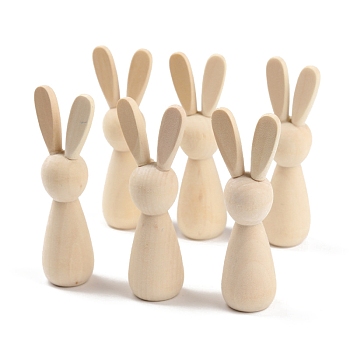 Unfiished Wood Peg Dolls, for Kids DIY Painting Craft, Rabbit, PapayaWhip, 3x8.8cm