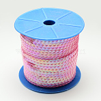 Eco-Friendly Plastic Paillette Beads, Sequins Beads, Ornament Accessories, AB Color, Flat Round, Pink, 6mm, about 5m/roll(PVC-Q092-6mm-124)