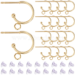 24Pc 304 Stainless Steel Stud Earring Findings, Half Hoop Earrings, with Loop, 30Pcs Plastic Ear Nuts, Real 24K Gold Plated, 15.5x12.5x2.4mm, Pin: 0.7mm(STAS-SC0009-56)