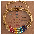 3Pcs Adjustable Chakra Natural & Synthetic Mixed Stone Round Bead Braided Bracelet Sets, Yellow, Inner Diameter: 11.02 inch(28cm)(ZZ4943-7)