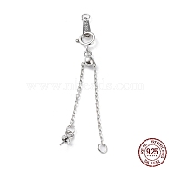Rhodium Plated 925 Sterling Silver Chain Extenders, Slider Cable Chain with Spring Clasp & S925 Stamp, for Half Drilled Pearl Beads, Real Platinum Plated, 46~71mm(STER-G036-21P)