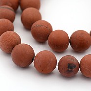 Frosted Grade A Natural Red Jasper Round Bead Strands, 10mm, Hole: 1mm, about 38pcs/strand, 15.5 inch(G-M272-17-10mm)