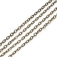 3.28 Feet Brass Cable Chains, Soldered, Flat Oval, Antique Bronze, 2.2x1.9x0.3mm, Fit for 0.6x4mm Jump Rings(X-CHC-T008-06A-AB)