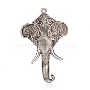 Elephant Tibetan Style Alloy Big Pendants, Antique Silver, 84x53x10mm, Hole: 3mm(PALLOY-J589-43AS)