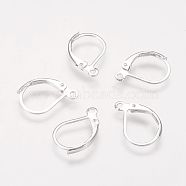 Brass Leverback Earring Findings, with Loop, Nickel Free, Silver Color Plated, 15x10mm, Hole: 1mm(KK-H670-S-NF)