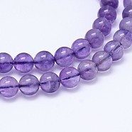 Natural Amethyst Round Bead Strands, Grade A+, 6mm, Hole: 0.8mm, about 64pcs/strand, 15.5 inch(G-M212-6mm-03A)