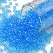 TOHO Round Seed Beads, Japanese Seed Beads, (3) Transparent Aquamarine, 8/0, 3mm, Hole: 1mm, about 10000pcs/pound(SEED-TR08-0003)