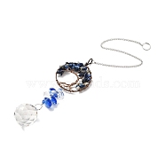 Lapis Lazuli Pendant Decoration, Hanging Suncatcher, with Brass Rings, Flat Round Alloy Frame and Iron Findings, Teardrop, Blue, 376x2mm, Hole: 10mm(AJEW-P098-15P)