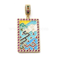 Brass Micro Pave Cubic Zirconia Pendants with Enamel, 
Rectangle, Colorful, 49x28x3mm, Hole: 6.5x3mm(KK-H458-04G-03)